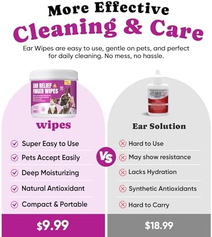 Pet Ear Cleaning Finger Wipes for Dogs & Cats - Dog Ear Cleaner with Aloe, Coconut Oil & Ginseng - Finger Dog Ear Wipes to Relieve Ear Itching, Infections, Wax & Smelly Ears - 50 Ct - Coconut Scent - Image 2