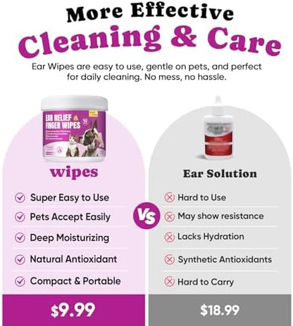 Pet Ear Cleaning Finger Wipes for Dogs & Cats - Dog Ear Cleaner with Aloe, Coconut Oil & Ginseng - Finger Dog Ear Wipes to Relieve Ear Itching, Infections, Wax & Smelly Ears - 50 Ct - Coconut Scent - Image 2