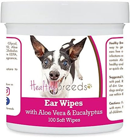 Healthy Breeds Rat Terrier Ear Cleaning Wipes with Aloe & Eucalyptus for Dogs 100 Count by HealthyBreeds