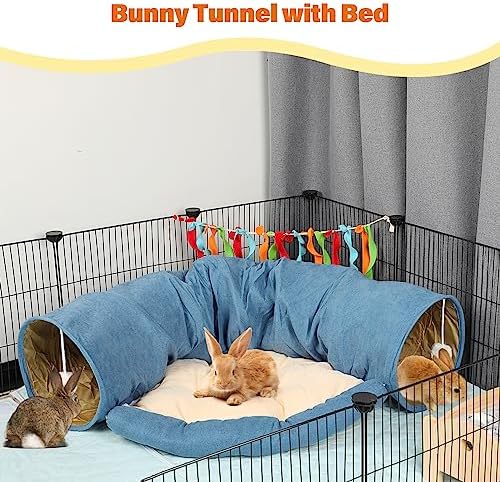 BWOGUE Bunny Tunnel Bed, 2-in-1 Collapsible Rabbit Tunnel Hideout with Mat - Image 5