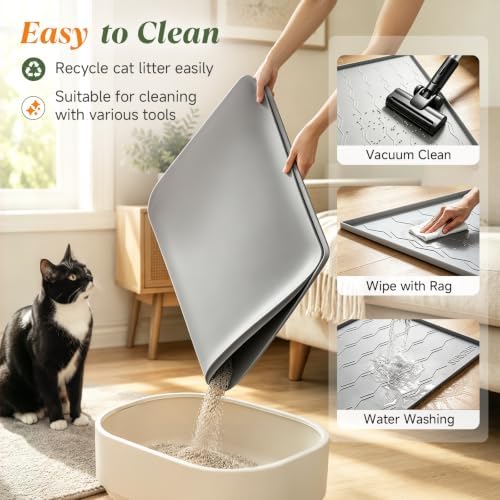 Songrey Silicone Cat Litter Mat 24" x 16", Large Litter Trapping Mat, Gray - Image 4