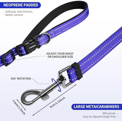 Kazazoo Hands-Free Dog Leash Adjustable Length 5-8 Ft,Crossbody & Waist for Dog Walking, Running for Small Dogs with Reflective Strips, Ballistic Nylon, Waist Belt, Lightweight Blue - Image 4