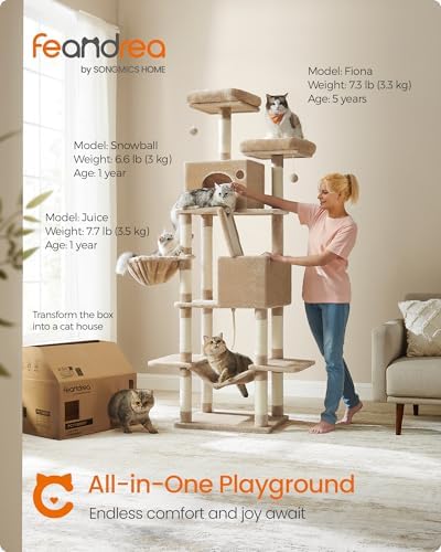 Feandrea Cat Tree, 81.1-in Large Cat Tower, Multi-Level Condo, Camel Brown - Image 2
