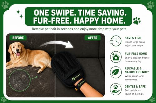 Pet Hair Removal Glove - Removes Cat & Dog Hair from Furniture, Sofa, Carpet, Clothes, Curtains & Pet Beds, Reusable Lint and Fur Remover mitt for Home Cleaning, 1 Pack - Image 6