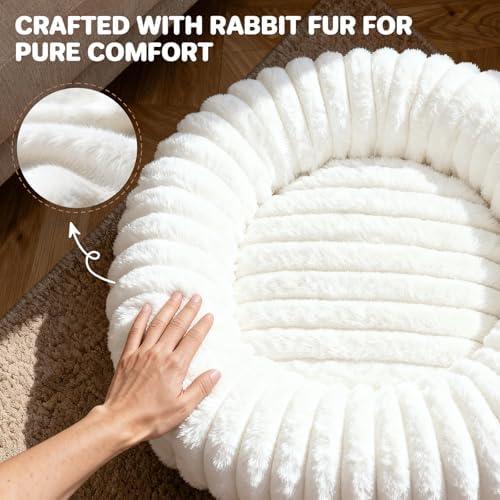 Donut Dog Bed for Large Dogs - Pet Bed with Removable Cover, Self-Heating Winter Pet Beds for Medium & Big Dogs, Egg Tart Design (L) Dog beds Medium Sized Dog self Warming - Image 3