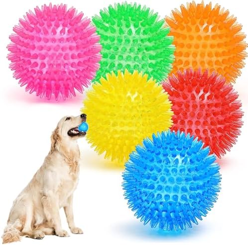 3.5” Squeaky Dog Toy Balls (6 Colors) Dog Toys Spikey Dogs Ball for Aggressive Chewers Heavy Duty Teething Large Medium Durable Dogs Balls by OUSIYA