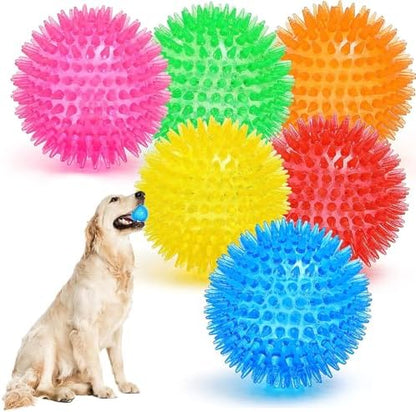 3.5” Squeaky Dog Toy Balls (6 Colors) Dog Toys Spikey Dogs Ball for Aggressive Chewers Heavy Duty Teething Large Medium Durable Dogs Balls by OUSIYA