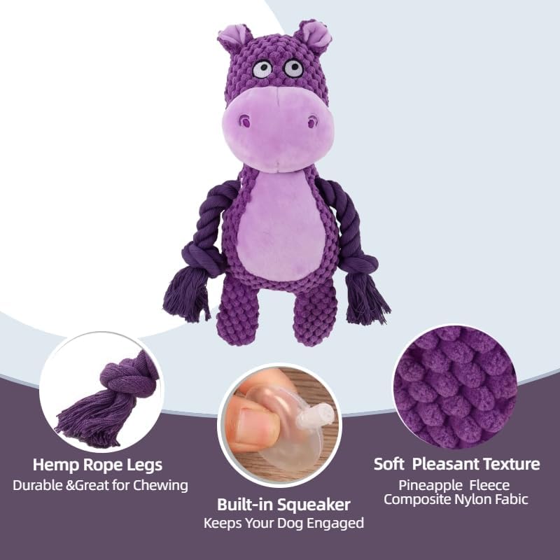 Plush Hippo Dog Toy with Squeaker and Crinkle Paper for Puppies - Image 2