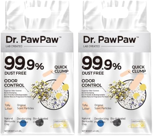 Tofu Cat Litter, Dr. PawPaw Clumping Cat Litter, Natural Tofu Scent 4.5 lb, Dust-Free Keep Kitty Tidy, Superior Odor Control Keep Step Fresh (Pack of 2) by DrPawPaw