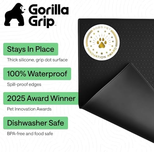 GORILLA GRIP Dog Food Mat, 100% Waterproof Silicone, 32x24 Black - Image 2