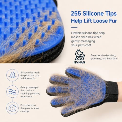 NVNAN Pet Hair Removal Glove for Dogs & Cats, 2-Pack Blue - Image 6