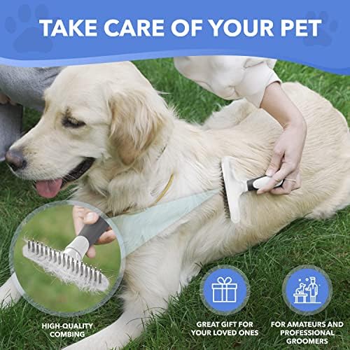 Dog rake deshedding dematting Brush Comb - Undercoat rake for Dogs, Cats, matted, Short,Long Hair Coats - Brush for Shedding, Double Row Stainless Steel pins - Reduce Shedding by 90% (White) - Image 7