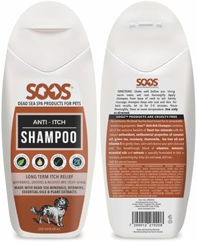 Soos Pet Shampoo Anti-Itch Cat and Dog Shampoo Dead Sea Minerals Fast Absorbing Soothes Itching Clean Fur with Vitamins Essential Oils Natural Ingredients - 1x Bottle (250ml) - Image 2