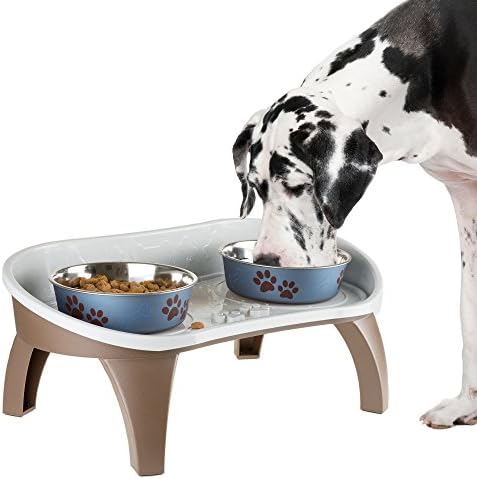 Elevated Pet Feeding Tray - 21″ x 11″ x 8.5″ Raised Dog Bowl Stand with Splash Guard and Non-Skid Feet - Comfortable Mealtime for Dogs and Cats by PETMAKER (Brown/Gray) by PETMAKER