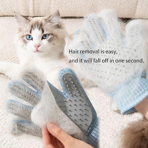 2 Pcs [2-in-1] Pet Hair Removal Gloves - Five Finger Massage Design Pet Beauty Gloves, Suitable for pet dogs and cats to prevent hair tanglings (Blue) - Image 5