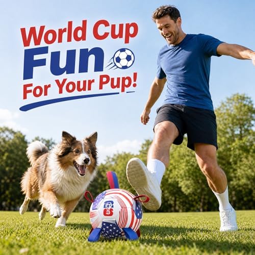 Dog Soccer Ball with Straps, 7.25 Inch Herding Dog Ball Toys World Cup Dog Toy, Balls for 30-90lbs Dogs, Outdoor Dog Toy for Medium Large Puppy, Interactive Toy for Tug, Water Toy Ball,U.S.A - Image 4