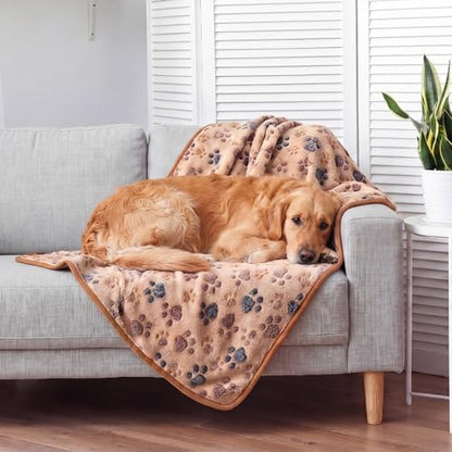 Tegeme 12 Pcs Pet Blankets 41 x 30 Inch Soft Fluffy Fleece Dog Cat Warm Paw Print Pattern Blankets Flannel Throw for Pets Dog Puppy Cat(Camel,Gray) - Image 6