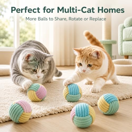 Cat Chew Balls – 6-Pack Rope Cat Toys with Crinkle Sound, Soft and Durable, for Indoor Cats, Kittens, Teeth & Gum Health - Image 7