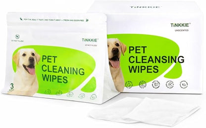 Pet Wipes for Dogs & Cats, Individually Wrapped Dog & Cat Wipes for Paws, Face & Body, Alcohol-Free Pet Grooming Wipes, 8"×8", 180 Count (60 Travel Packs)