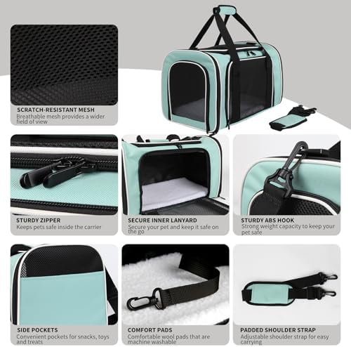 Carriers Soft-Sided Large Pet Carrier for Cats Dogs Small Animals Up to 25Lbs,Top Load Carrier,Ventilated Design,Portable Cat Carrier Airline Approved(X-Large,Green) - Image 3