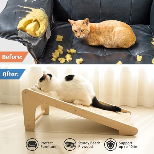 PETKARAY Cat Scratcher, Cat Sisal Scratching Ramp, L Shape Cat Scratch Pad for Indoor Cats, Wall Furniture Protector Large - Image 5
