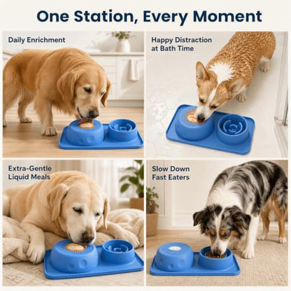 Silicone 2-in-1 Dog Slow Feeder & Lick Bowl Station, Azure Blue - Image 5