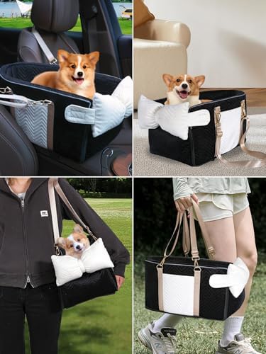 Prpeko Small Dog Car Seat, Portable Dog Seat with Soft Washable Cushion,Center Console Dog Car Seat for Small Dogs Up to 13lbs(Black) - Image 4