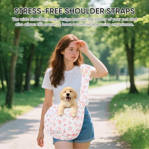 Small Dog Carrier Sling,Dog Slings for Small Dogs,Hand Free Dog Carrier Cat Sling for Outdoor Traveling Subway (Red Flower Adjustable) - Image 6
