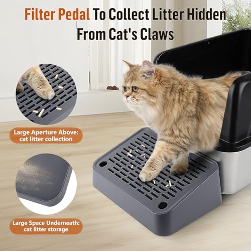 Litter Box Ramp, Cat Step for Litter Box with Filter Function, Dark Grey - Image 2