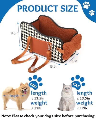 Center Console Dog Car Seat, Pet Car Seat, Armrest Middle Console Booster Travel Carrier for Small Dogs and Cats(Brown) - Image 2