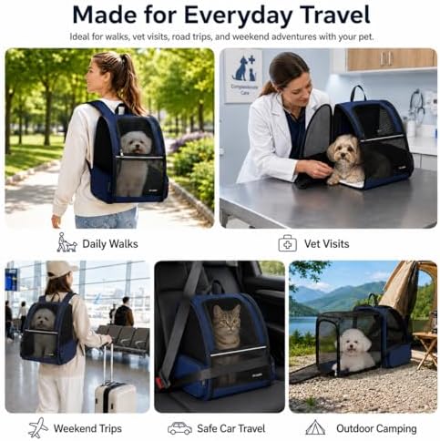 Cat Backpack，Expandable Cat Carrier Backpack, Dog Backpack Carrier and Pet Carrier Backpack, Suitable for Cats, Dogs Kitten or Small Dogs, Travel Friendly Puppy Cats Bag (Blue) - Image 5
