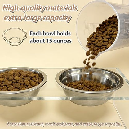 Acrylic&Stainless Steel Dog Bowls,Dog Cat Water Bowl,Acrylicdog Bowl Stands with 2 Removable Stainless Steel Bowls,Pet Feeder Comfortable Mealtime for Dogs & Cats - Image 5