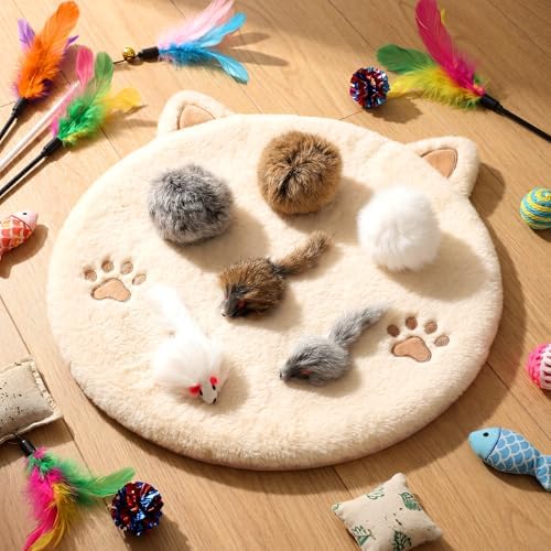 Lewtemi 24 Pcs Real Rabbit Fur Mouse Toys for Cats 12 Fluffy Rattle Mouse and 12 Fuzzy Cat Balls Realistic Fake Mice Without Catnip Interactive Kitty Toy for Pets Kitten Play - Image 6