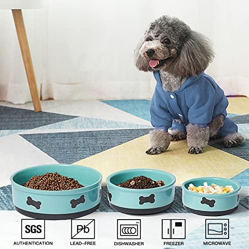 Sweejar Ceramic Dog Bowls with Bone Pattern, Dog Food Dish for Medium Dogs, Porcelain Pet Bowl for Water 35 Fl Oz (Turquoise) - Image 2