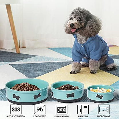 Sweejar Ceramic Dog Bowls with Bone Pattern, Dog Food Dish for Medium Dogs, Porcelain Pet Bowl for Water 35 Fl Oz (Turquoise) - Image 2
