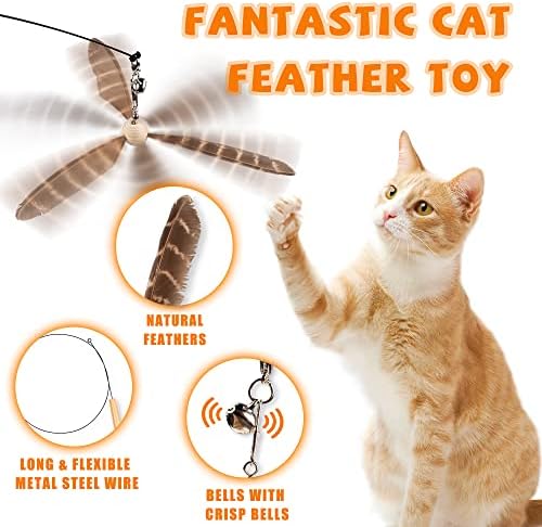 JXFUKAL Cat Wand Toys, Interactive Cat Toys with 3 Feather Refills, 29'' Flexible Steel Wire, Sturdy Wood Handle & Bell for Kitty Kitten, Cat Toys for Indoor Cats Teaser Cat String Toy - Image 3