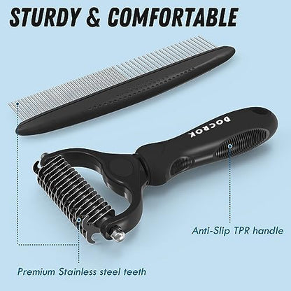 Docrok Pet Grooming Combo: Undercoat Rake, Dematting Deshedding Brush for Long-Haired Dogs and Cats, Black - Image 6