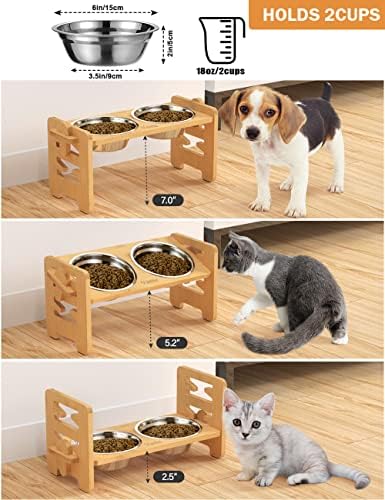 Vantic Elevated Dog Bowls, Raised Dog Bowl Stand Adjustable Small, Natural - Image 2