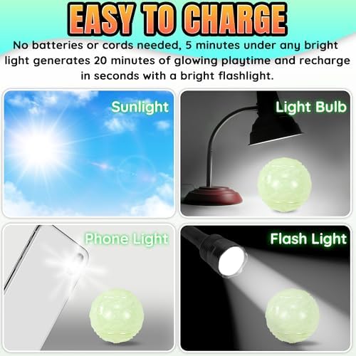 LECHONG 4-Pack 3.5” Glow Squeaky Dog Balls,Bouncy Glow in The Dark Dog Ball with Squeaker, Durable Dog Rubber Ball Toys Glowing Fetch Balls for Medium Large Dogs Nighttime Playing Indoors & Outdoors - Image 4