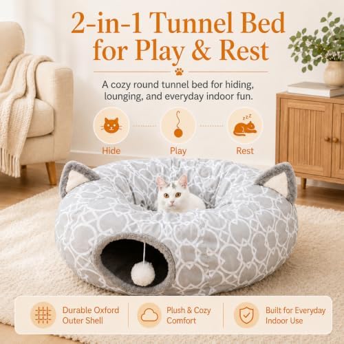 Geometric Cat Tunnel Bed Under Christmas Tree Oxford Outside with Plush Inside,Cats Toys Collapsible Tunnel Tube with Balls, for Rabbits, Kittens, Ferrets,Puppy 3FT - Image 3