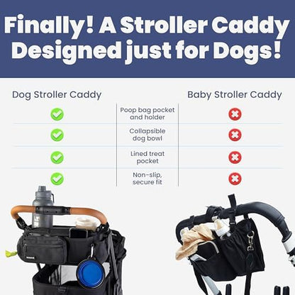 Dog Stroller Caddy Organizer with 2 Insulated Cup Holders & Treat Pocket - Image 2