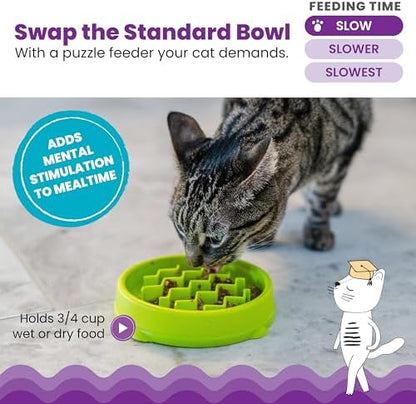 Catstages Kitty Slow Feeder Bowl for Cats & Kittens, 3/4 Cup, Green, 5" - Image 3