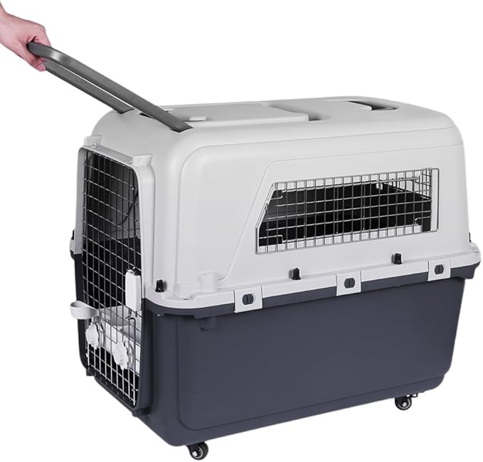 Large Dog Crate Pet Box Length 33in/Width 21.6in/Height 25.2in Dogs Kennel with Handle & Metal Door Dog Carrier for Indoor Outdoor Puppies Kittens