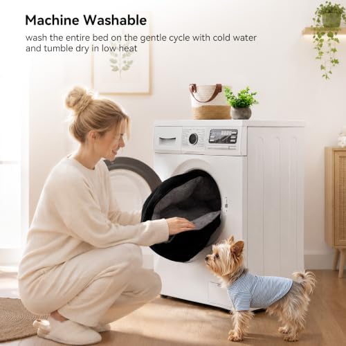 Asvin Medium Dog Bed for Medium Dogs, Large Cat Beds for Indoor Cats, Pet Bed for Puppy and Kitty, Extra Soft & Machine Washable with Anti-Slip & Water-Resistant Oxford Bottom, Black, 25 inches - Image 5