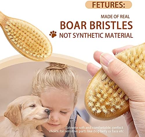 Dog Brush Cat Brush, Vokiuler Double Sided Bristle and Pin Pet Brush for Dog Grooming, Real Boar Bristle Shedding Brush with Bamboo Handle for Long Short Hair, 2 Pack Dog Comb, White - Image 4