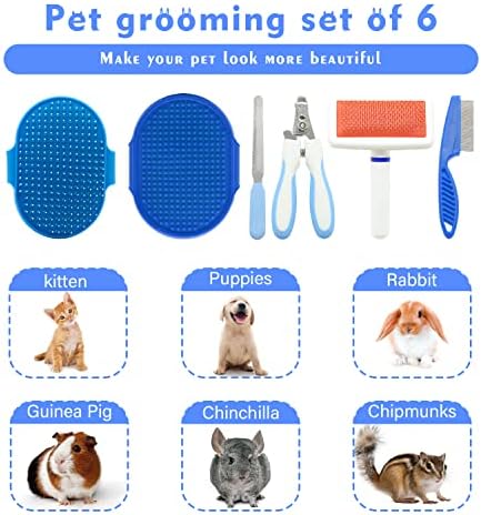 Pet Grooming Kit with Slicker Brush Bath Massage Glove Brush Pet Shedding Comb Nail Clipper Trimmer 6 Piece Set for Rabbit Kitten Guinea Pig Cat Chinchilla Ferret Small Animals - Image 3