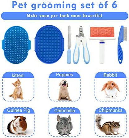 Pet Grooming Kit with Slicker Brush Bath Massage Glove Brush Pet Shedding Comb Nail Clipper Trimmer 6 Piece Set for Rabbit Kitten Guinea Pig Cat Chinchilla Ferret Small Animals - Image 3