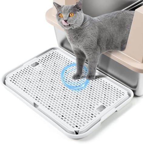 Cat Litter Box Step, Large Cat Litter Ramp with Filter Function, White by Bartuke