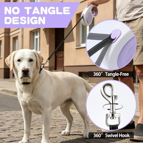 Retractable Dog Leash 9.84/16.4 ft, Tangle-Free One-Handed Brake - Image 2