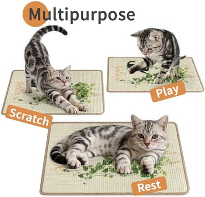 Sisal Cat Scratcher Mat Cat Wall Scratcher for Indoor Scratch Pad Wall Mounted Scratching Post to Protect Couch Carpet Furniture 23.6"x15.7" (Green Plant Cat) - Image 6